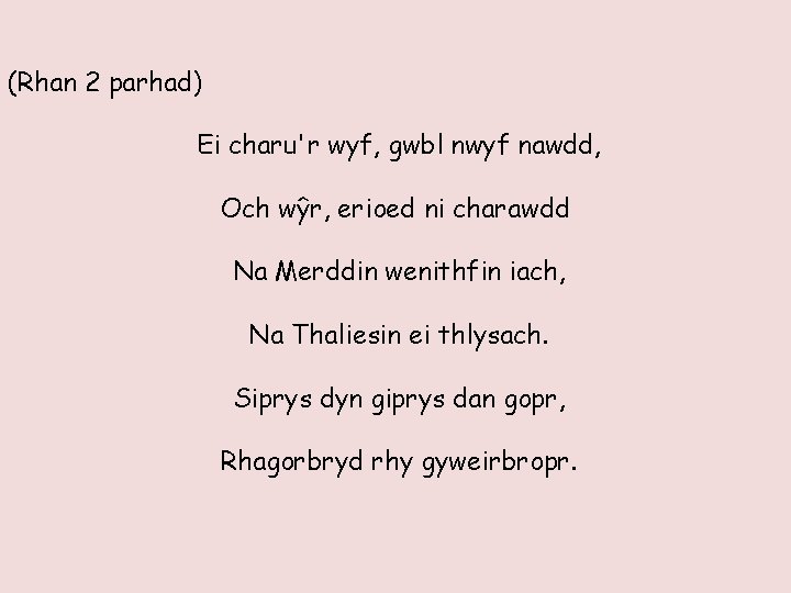 (Rhan 2 parhad) Ei charu'r wyf, gwbl nwyf nawdd, Och wŷr, erioed ni charawdd