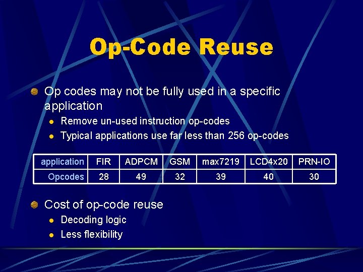 Op-Code Reuse Op codes may not be fully used in a specific application l