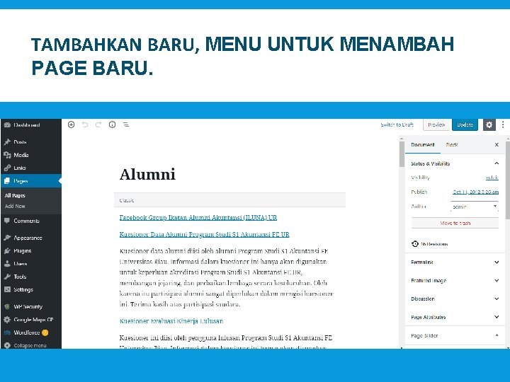 TAMBAHKAN BARU, MENU UNTUK MENAMBAH PAGE BARU. 