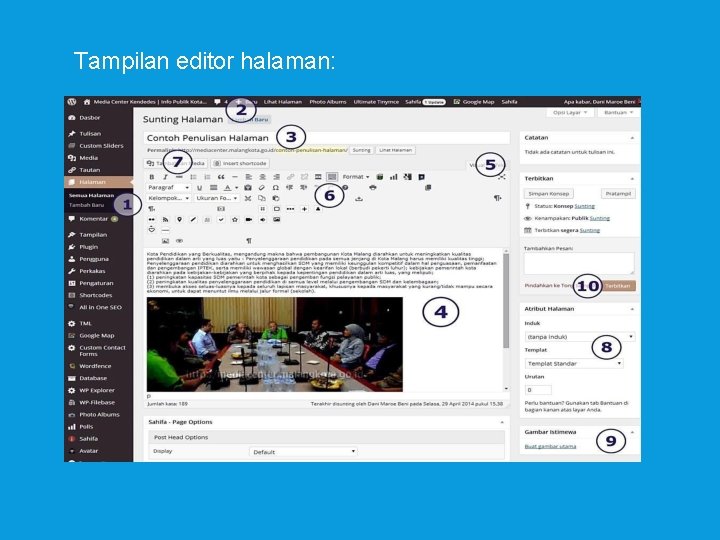 Tampilan editor halaman: 
