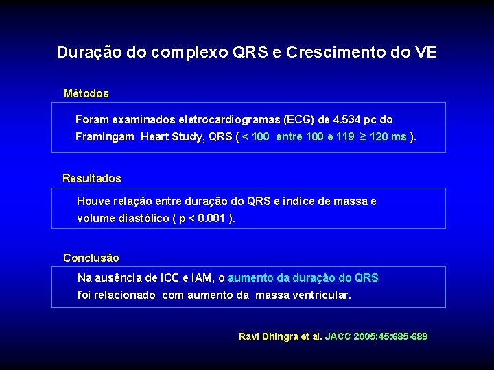 Duração do complexo QRS e Crescimento do VE Métodos Foram examinados eletrocardiogramas (ECG) de