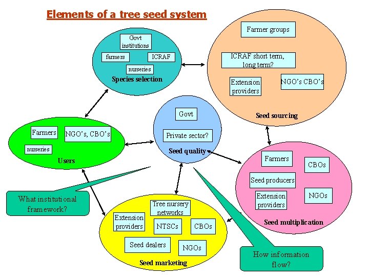 Elements of a tree seed system Farmer groups Govt institutions farmers ICRAF short term,