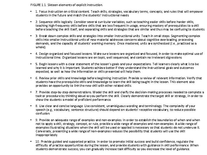 FIGURE 1. 1. Sixteen elements of explicit instruction. • 1. Focus instruction on critical