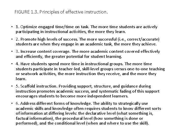 FIGURE 1. 3. Principles of effective instruction. • 1. Optimize engaged time/time on task.