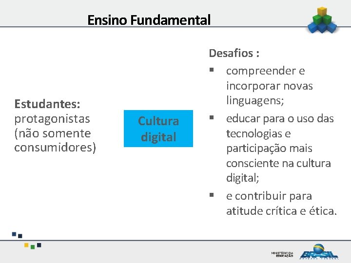 Ensino Fundamental o Infantil no contexto da Educação Básica: Desafios Estudantes: protagonistas (não somente