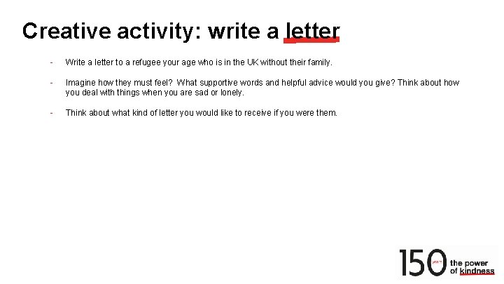 Creative activity: write a letter - Write a letter to a refugee your age