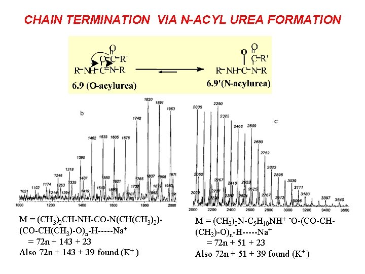 CHAIN TERMINATION VIA N-ACYL UREA FORMATION M = (CH 3)2 CH-NH-CO-N(CH(CH 3)2)(CO-CH(CH 3)-O)n-H-----Na+ =