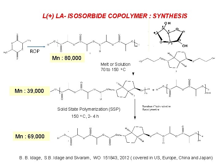 L(+) LA- ISOSORBIDE COPOLYMER : SYNTHESIS ROP Mn : 80, 000 Melt or Solution