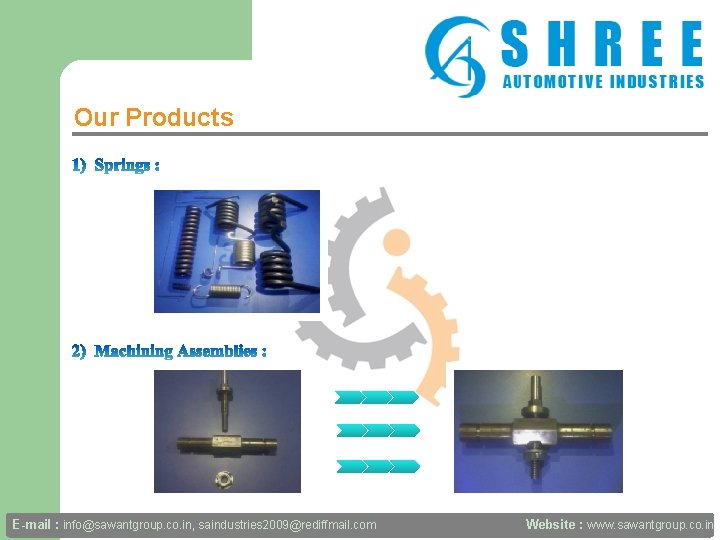Our Products E-mail : info@sawantgroup. co. in, saindustries 2009@rediffmail. com Website : www. sawantgroup.