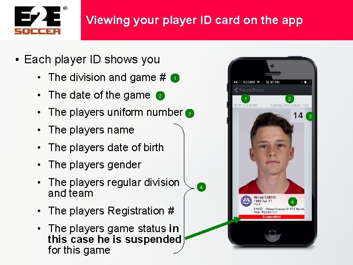 Viewing your player ID card on the app • Each player ID shows you