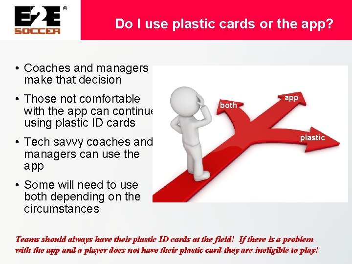 Do I use plastic cards or the app? • Coaches and managers make that