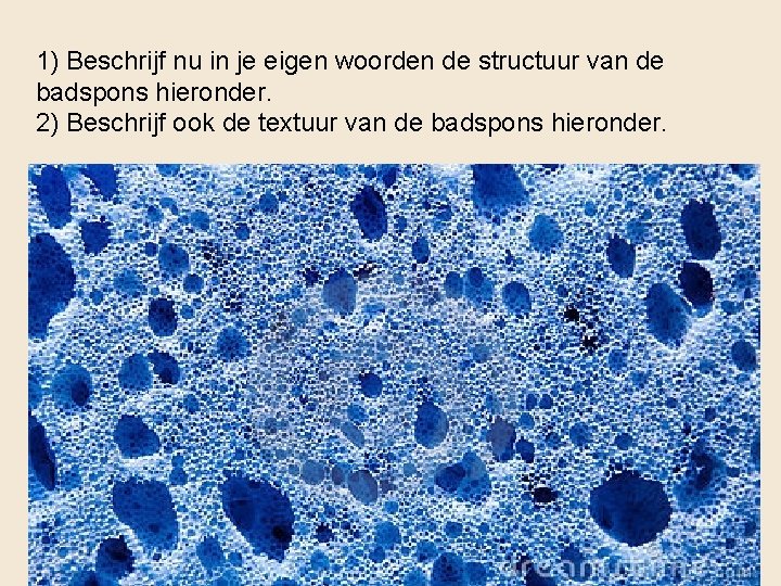 1) Beschrijf nu in je eigen woorden de structuur van de badspons hieronder. 2)