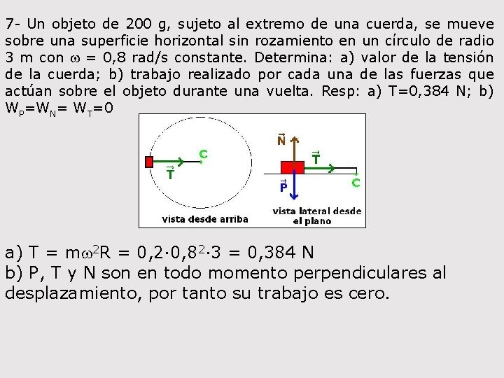 7 - Un objeto de 200 g, sujeto al extremo de una cuerda, se