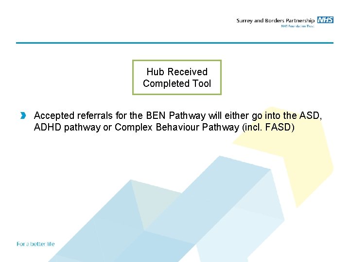 Hub Received Completed Tool Accepted referrals for the BEN Pathway will either go into