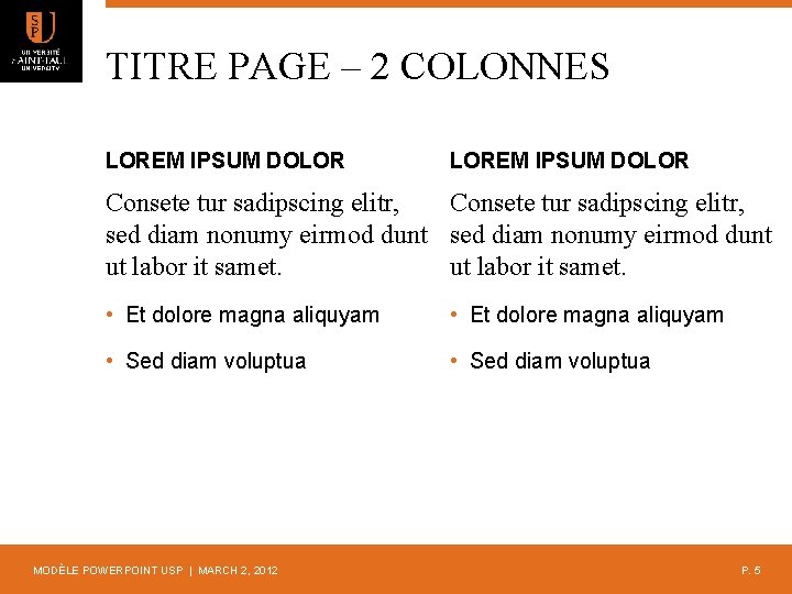 TITRE PAGE – 2 COLONNES LOREM IPSUM DOLOR Consete tur sadipscing elitr, sed diam