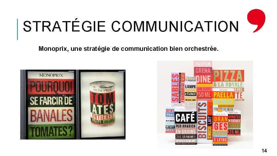 STRATÉGIE COMMUNICATION Monoprix, une stratégie de communication bien orchestrée. 14 