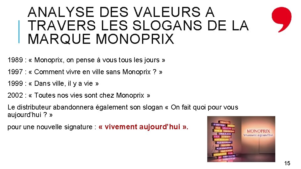 ANALYSE DES VALEURS A TRAVERS LES SLOGANS DE LA MARQUE MONOPRIX 1989 : «