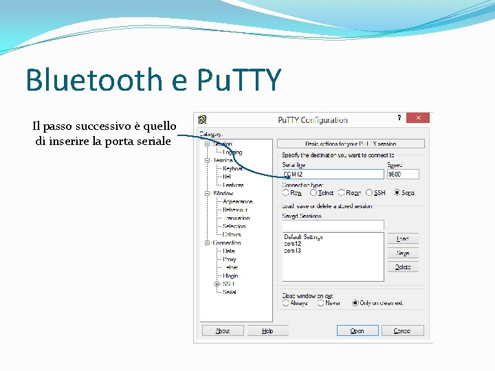 Bluetooth e Pu. TTY Il passo successivo è quello di inserire la porta seriale