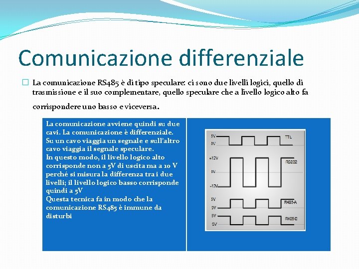 Comunicazione differenziale � La comunicazione RS 485 è di tipo speculare: ci sono due