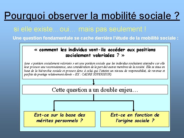 Pourquoi observer la mobilité sociale ? si elle existe…oui… mais pas seulement ! Une