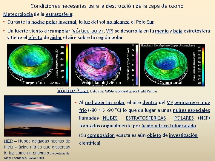 Condiciones necesarias para la destrucción de la capa de ozono Meteorología de la estratosfera: