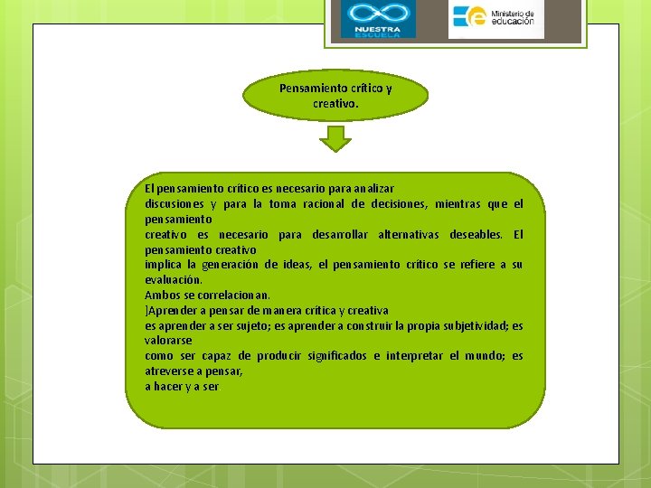 Pensamiento crítico y creativo. El pensamiento crítico es necesario para analizar discusiones y para