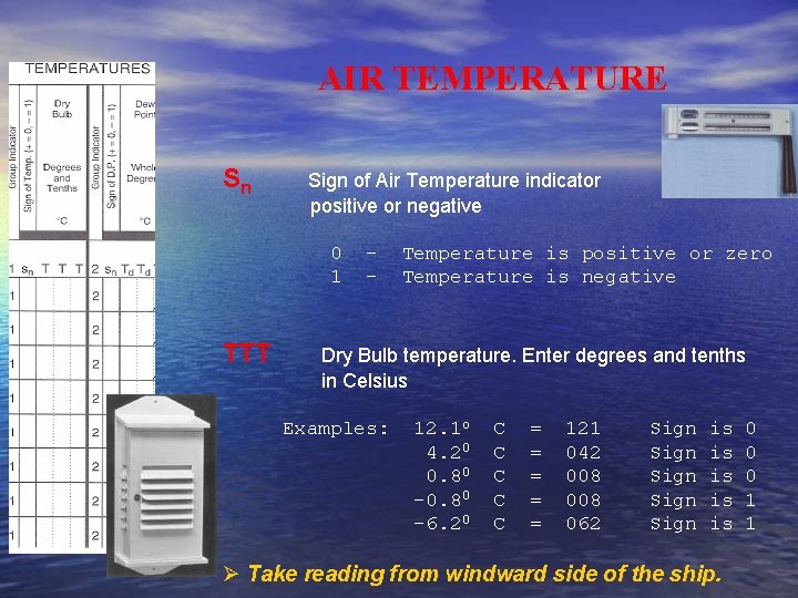 AIR TEMPERATURE Sn Sign of Air Temperature indicator positive or negative 0 1 TTT