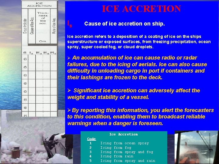 ICE ACCRETION Is Cause of ice accretion on ship. Ice accretion refers to a