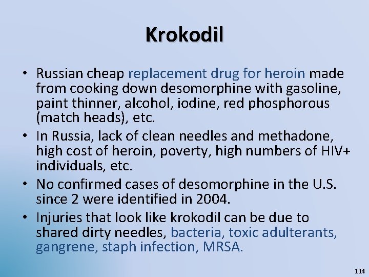 Krokodil • Russian cheap replacement drug for heroin made from cooking down desomorphine with