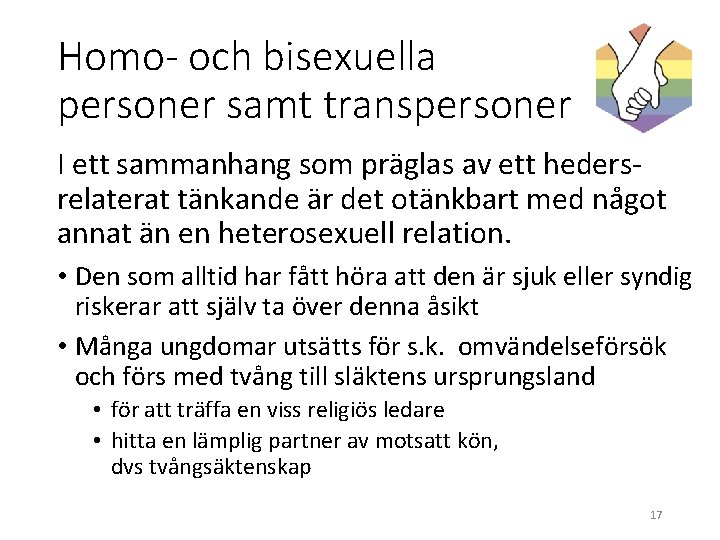 Homo- och bisexuella personer samt transpersoner I ett sammanhang som präglas av ett hedersrelaterat