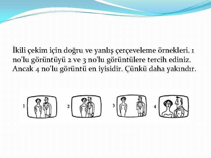 İkili çekim için doğru ve yanlış çerçeveleme örnekleri. 1 no’lu görüntüyü 2 ve 3