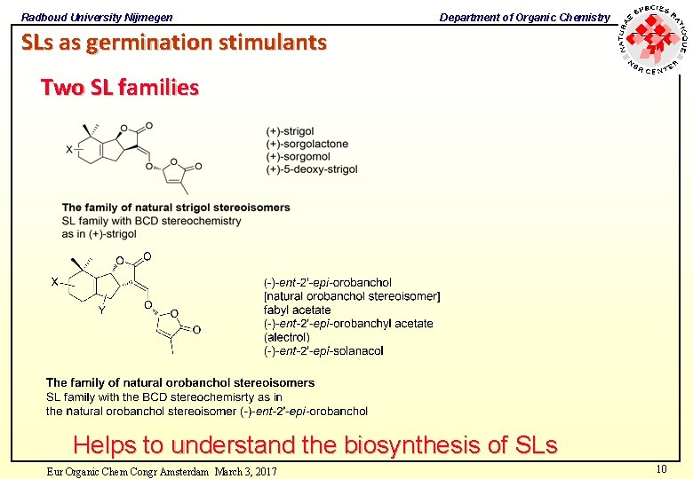 Radboud University Nijmegen Department of Organic Chemistry SLs as germination stimulants Two SL families Radboud University Nijmegen Department of Organic Chemistry SLs as germination stimulants Two SL families