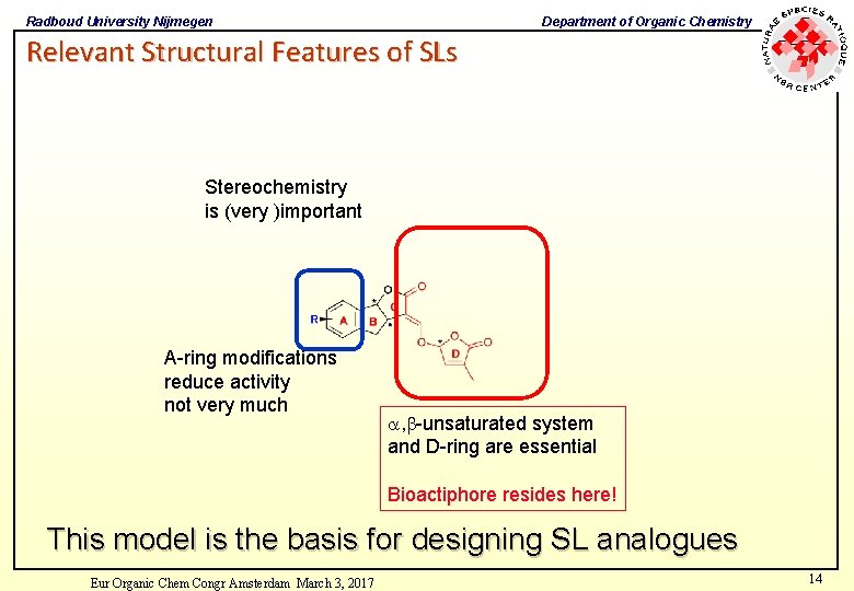Radboud University Nijmegen Department of Organic Chemistry Relevant Structural Features of SLs Stereochemistry is Radboud University Nijmegen Department of Organic Chemistry Relevant Structural Features of SLs Stereochemistry is