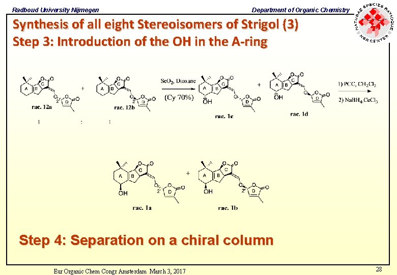 Radboud University Nijmegen Department of Organic Chemistry Synthesis of all eight Stereoisomers of Strigol Radboud University Nijmegen Department of Organic Chemistry Synthesis of all eight Stereoisomers of Strigol