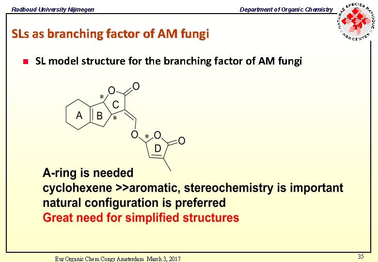 Radboud University Nijmegen Department of Organic Chemistry SLs as branching factor of AM fungi Radboud University Nijmegen Department of Organic Chemistry SLs as branching factor of AM fungi