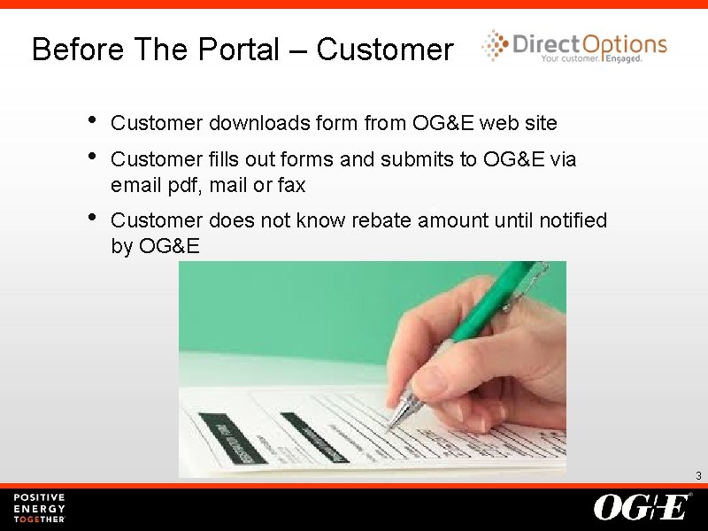 Before The Portal – Customer • • • Customer downloads form from OG&E web