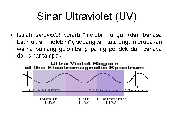 Sinar Ultraviolet (UV) • Istilah ultraviolet berarti "melebihi ungu" (dari bahasa Latin ultra, "melebihi"),
