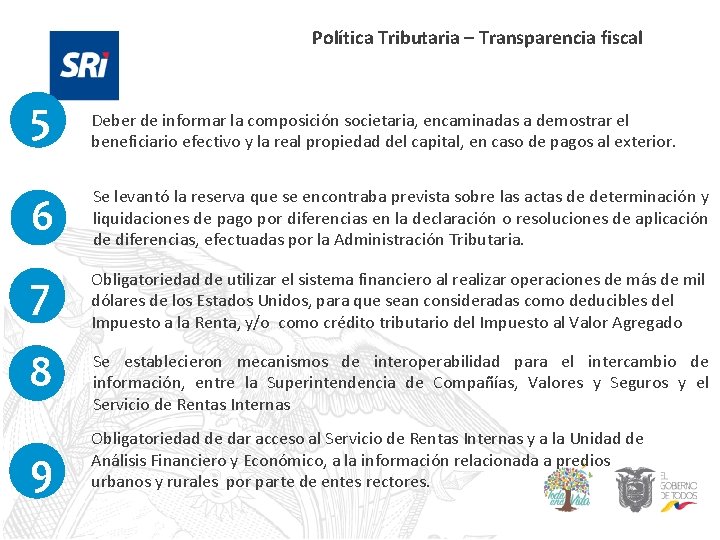 Política Tributaria – Transparencia fiscal 5 Deber de informar la composición societaria, encaminadas a