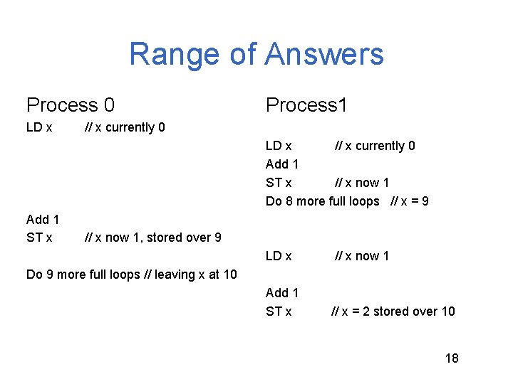 Range of Answers Process 0 LD x Process 1 // x currently 0 LD Range of Answers Process 0 LD x Process 1 // x currently 0 LD