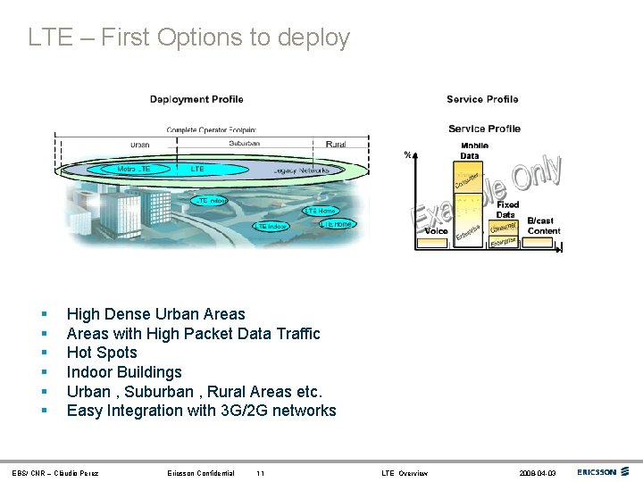 LTE – First Options to deploy § § § High Dense Urban Areas with