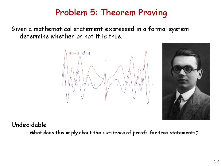 Problem 5: Theorem Proving Given a mathematical statement expressed in a formal system, determine