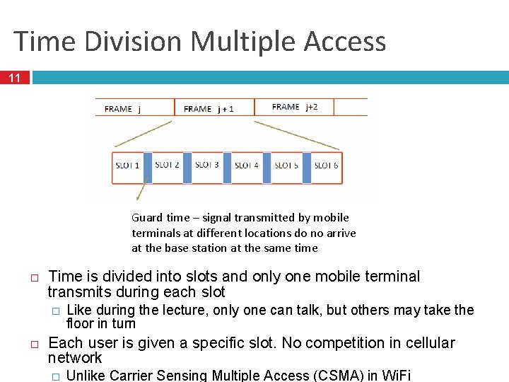 Time Division Multiple Access 11 Guard time – signal transmitted by mobile terminals at