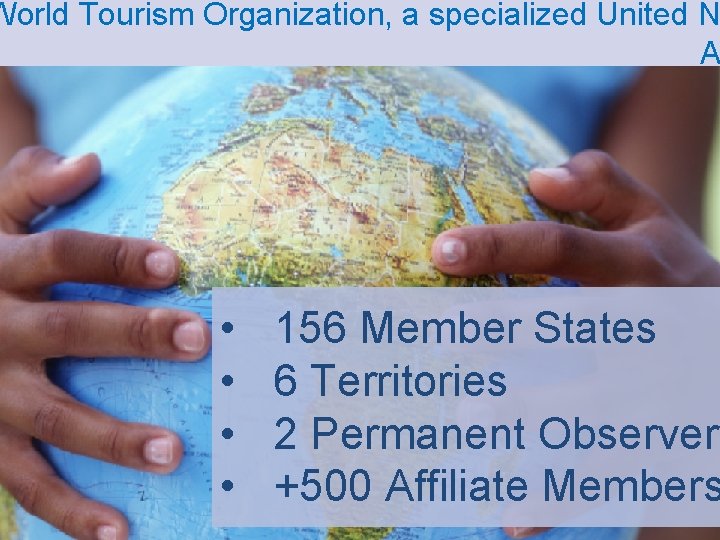 World Tourism Organization, a specialized United N A • • 156 Member States 6