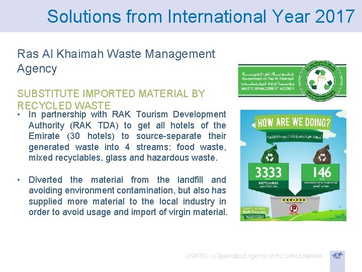 Solutions from International Year 2017 Ras Al Khaimah Waste Management Agency SUBSTITUTE IMPORTED MATERIAL