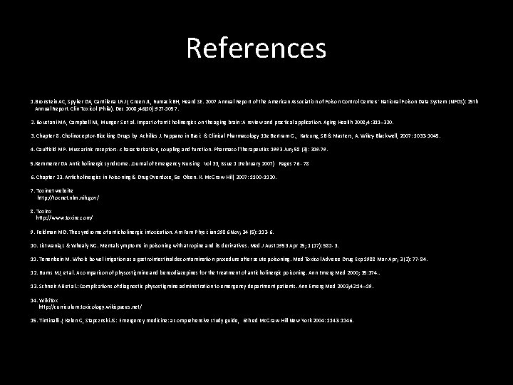 References 1. Bronstein AC, Spyker DA, Cantilena LR Jr, Green JL, Rumack BH, Heard