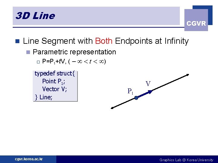 3 D Line n CGVR Line Segment with Both Endpoints at Infinity n Parametric