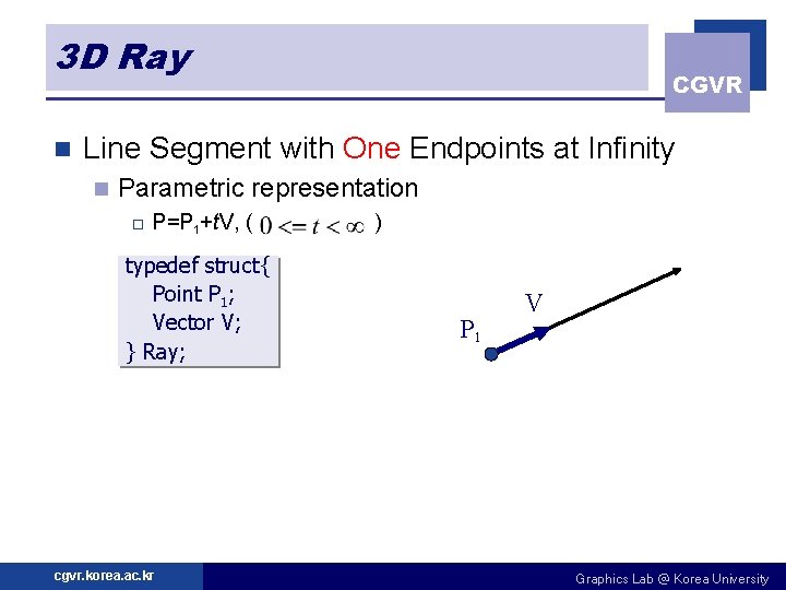 3 D Ray n CGVR Line Segment with One Endpoints at Infinity n Parametric