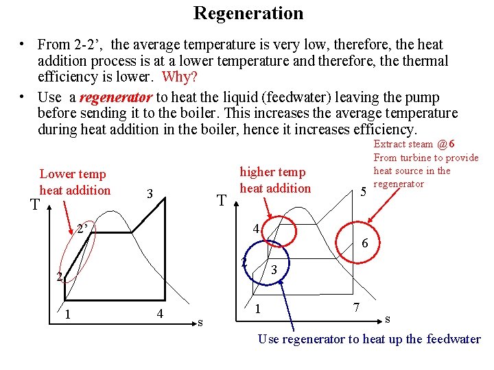 Regeneration • From 2 -2’, the average temperature is very low, therefore, the heat