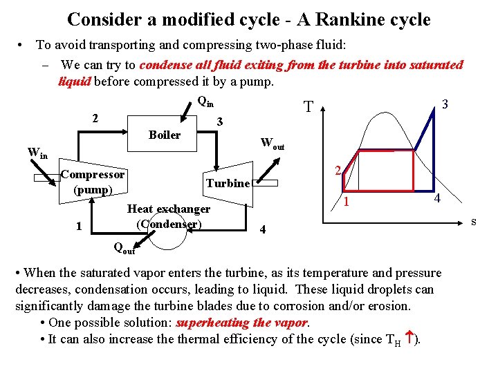Consider a modified cycle - A Rankine cycle • To avoid transporting and compressing