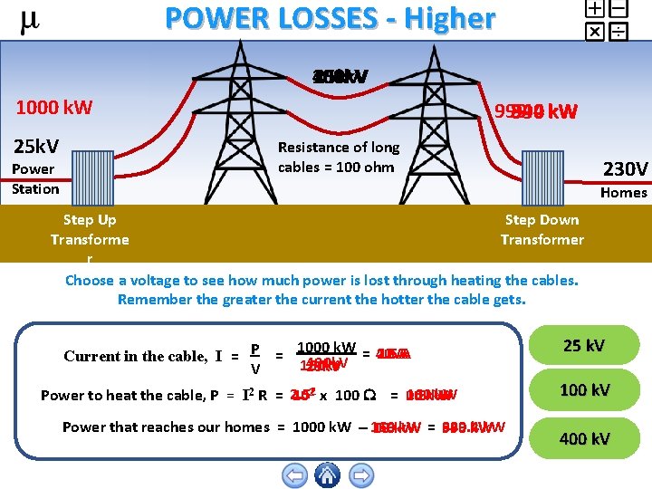 POWER LOSSES - Higher 25 k. V 100 k. V 400 k. V 1000